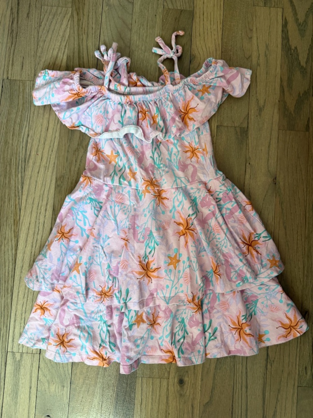 Girls Pink Sea-Life Ruffle Dress